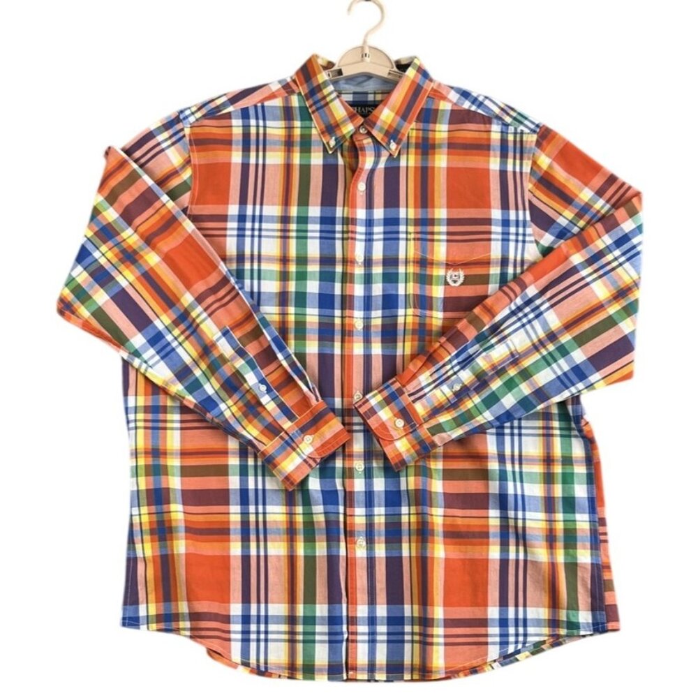 Chaps Mens XL Shirt Multicolor Classic Plaid Oxford Long Sleeve Easy Care Casual